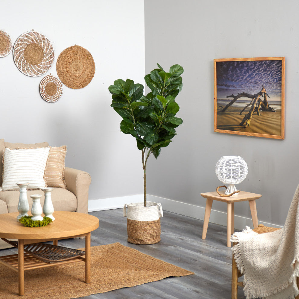 Lifestyle image showing the fiddle leaf fig in a furnished room.