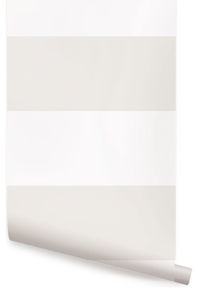 Horizontal Stripe Bold Peel and Stick Vinyl Wallpaper, Beige, 24"w X 108"h