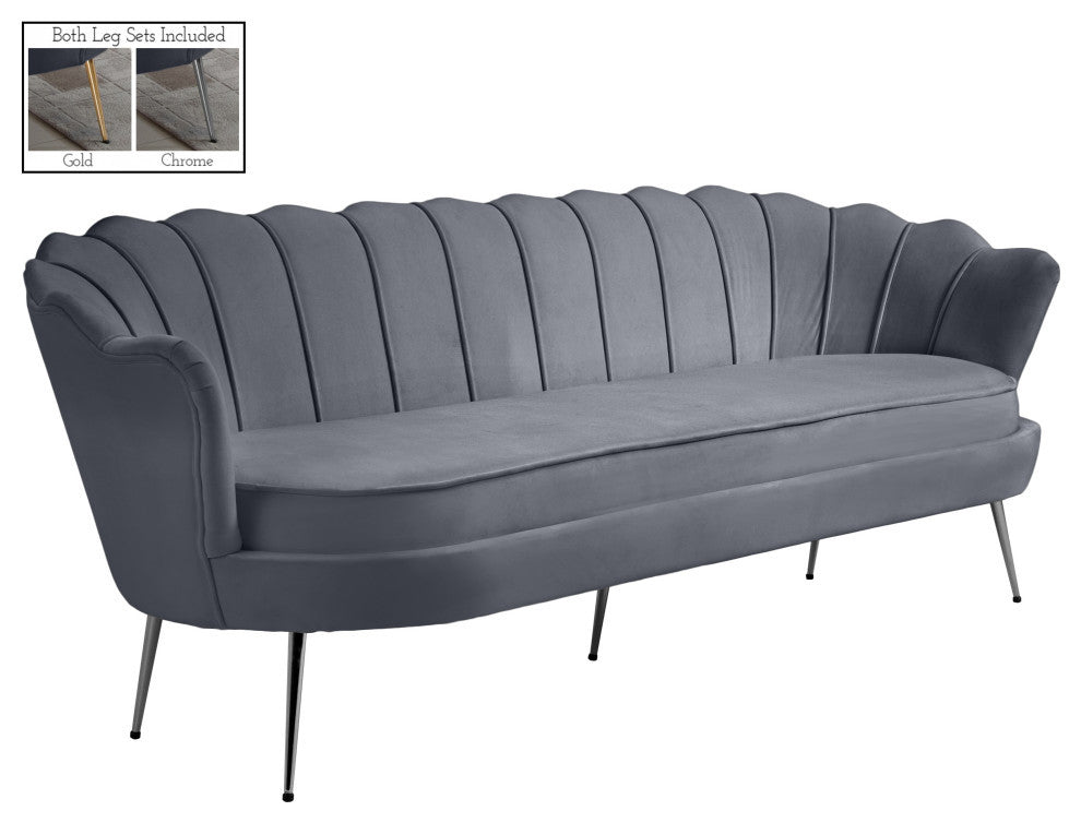 Gardenia  Velvet Upholstered Sofa, Gray