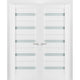 Interior French Double Doors Frosted Glass|Quadro 4445 White Silk -36x96