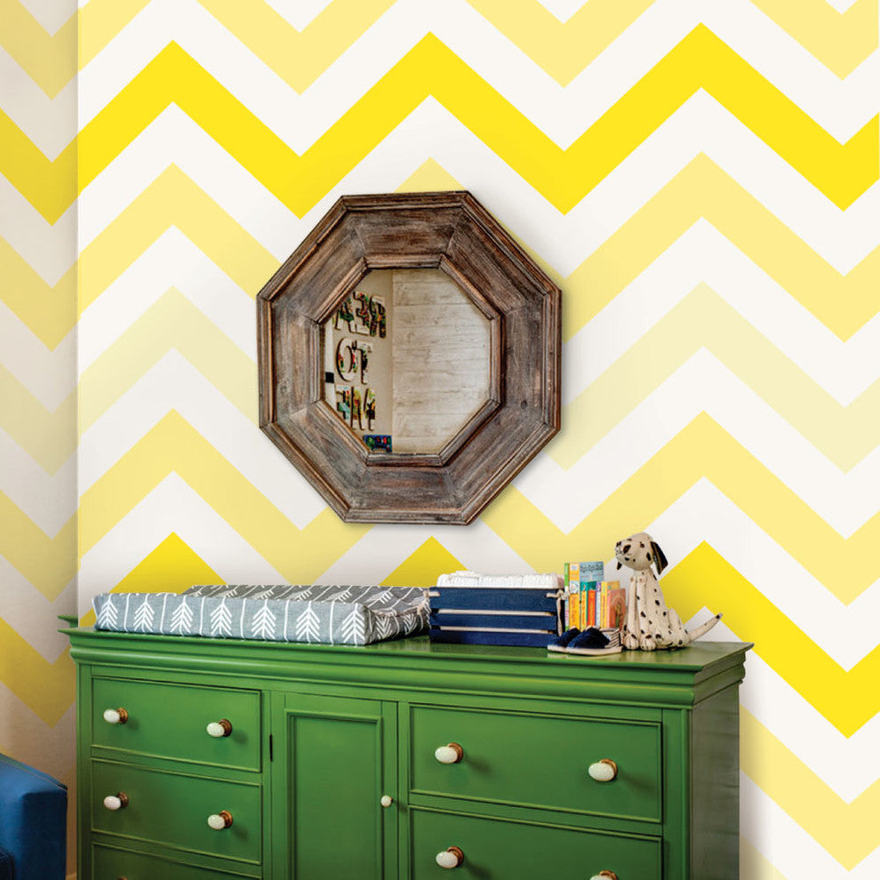 Chevron Peel and Stick Vinyl Wallpaper, Yellow, 24" X 60"