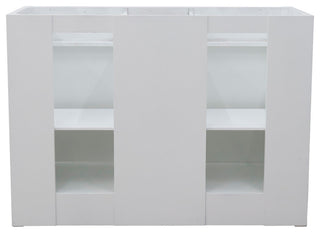 48" Double Sink Vanity, White Finish With Engineered Stone Top And Round Sink