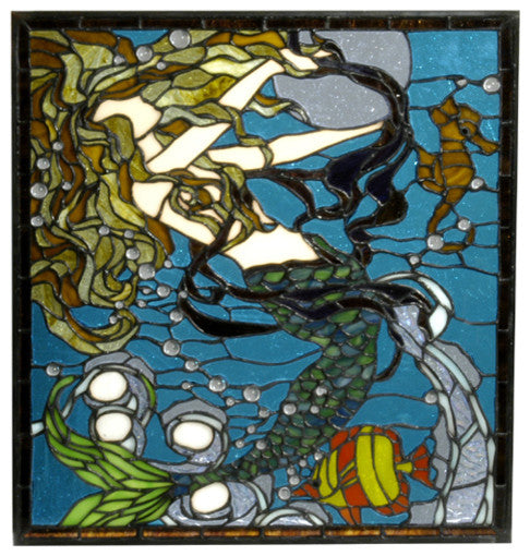 15 5"Wx16 5"H Mermaid of The Sea Stained Glass Window