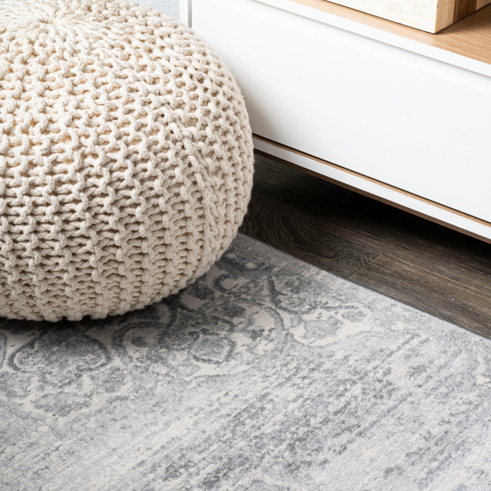 Modern Persian Vintage Moroccan Medallion Area Rug, Light Gray, 3x5