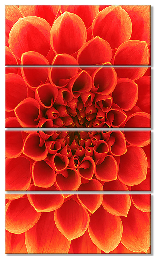 Orange Abstract Floral Design, Floral Canvas Art Print, 28"x48", 4 Panels