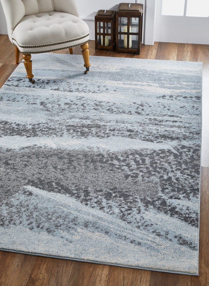Illusions Mist Abstract Watercolor Area Rug, Blue/Grey, 6'7 X 9'6