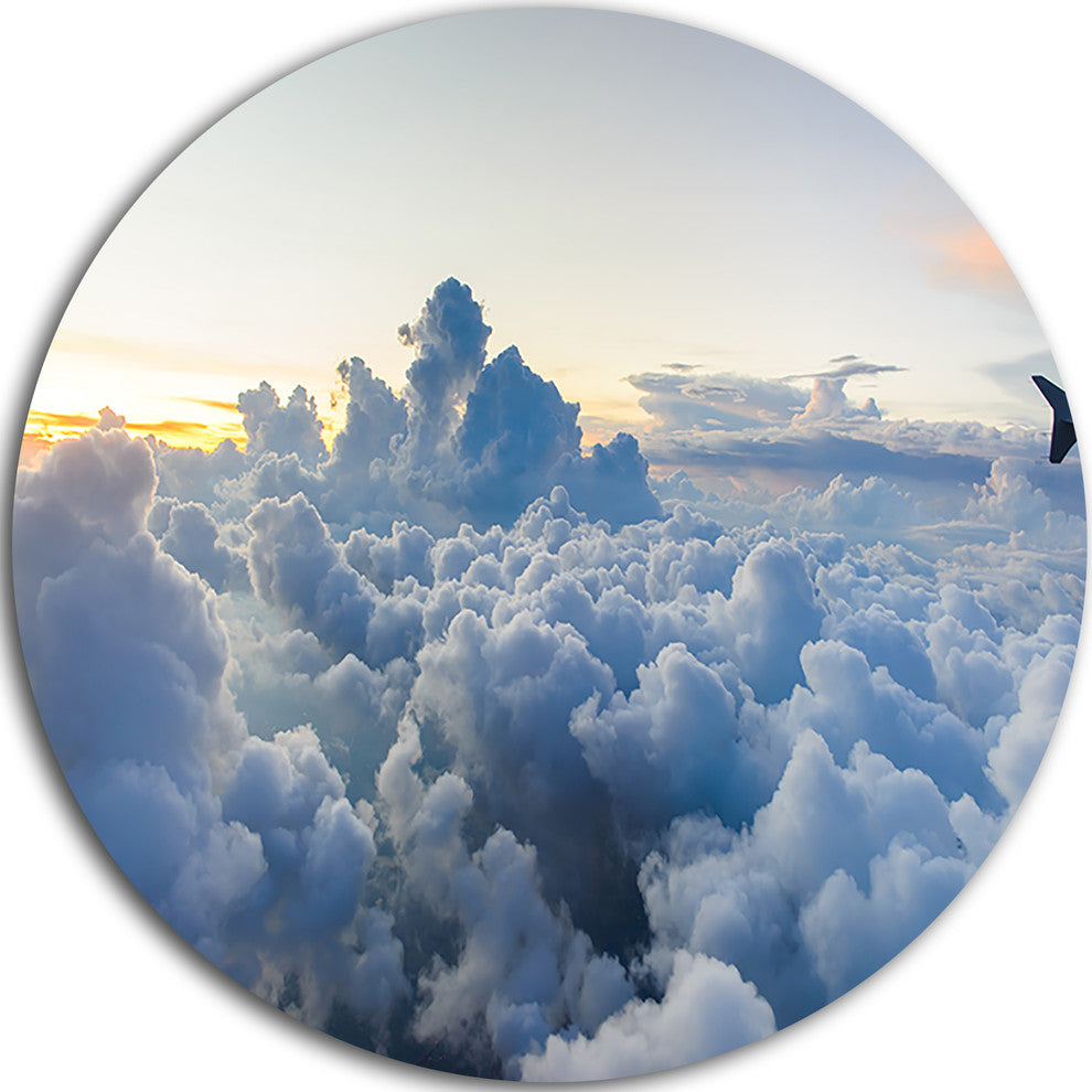 Light Blue Heavy Clouds In Sky, Landscape Disc Metal Artwork, 23"