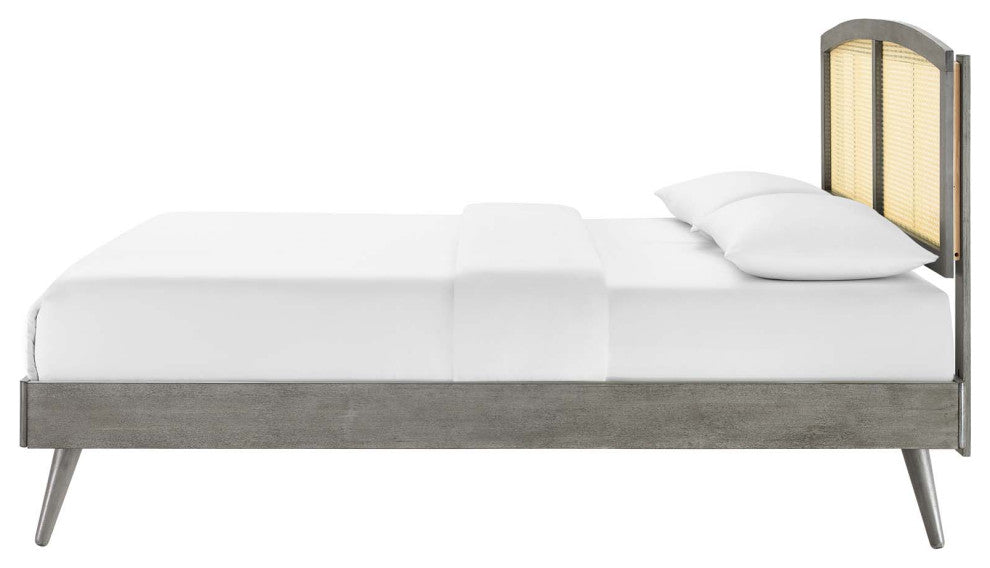 Platform Bed Frame, Full Size, Wood, Gray, Modern Mid-Century, Bedroom