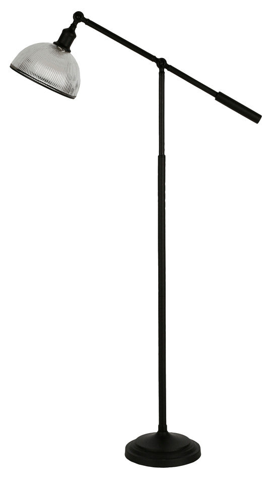 58" Black Swing Arm Floor Lamp With Clear Transparent Glass Dome Shade