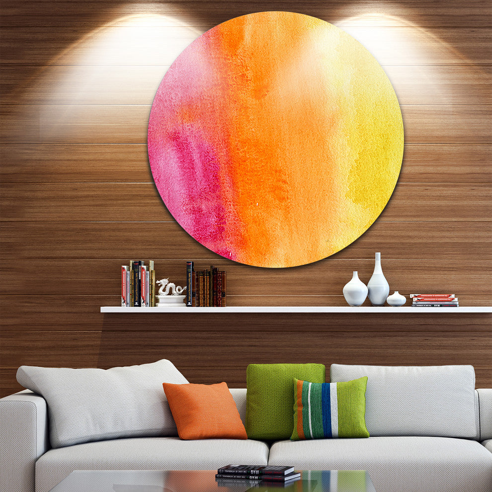Yellow, Purple Meet Orange, Abstract Round Metal Wall Art, 11"