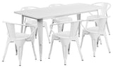 31.5"x63" Rectangular White Metal 6-Piece Table Set Arm Chairs
