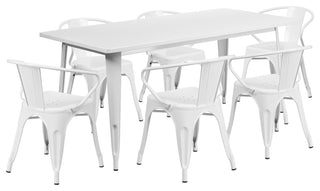 31.5"x63" Rectangular White Metal 6-Piece Table Set Arm Chairs