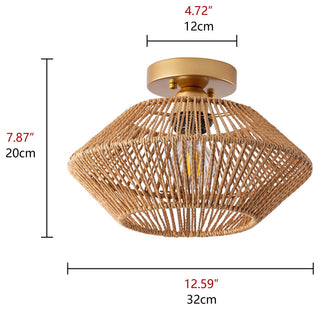 Farmhouse Brown Paper Rope Hand-Woven Semi Flush Mount Ceiling Light