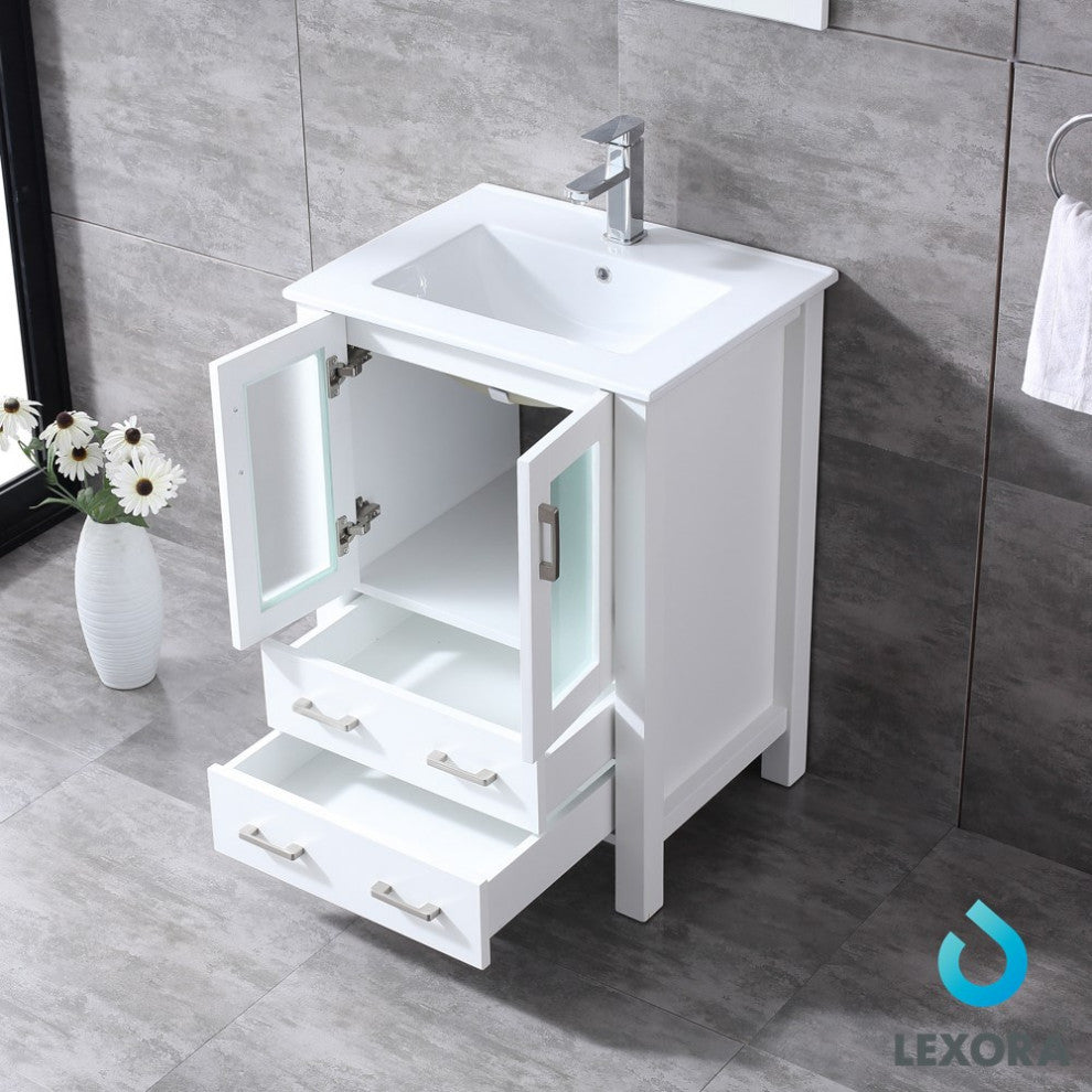 Volez 24" Single Vanity Cabinet Integrated Top Integrated Sink, 22" Wall Mirror
