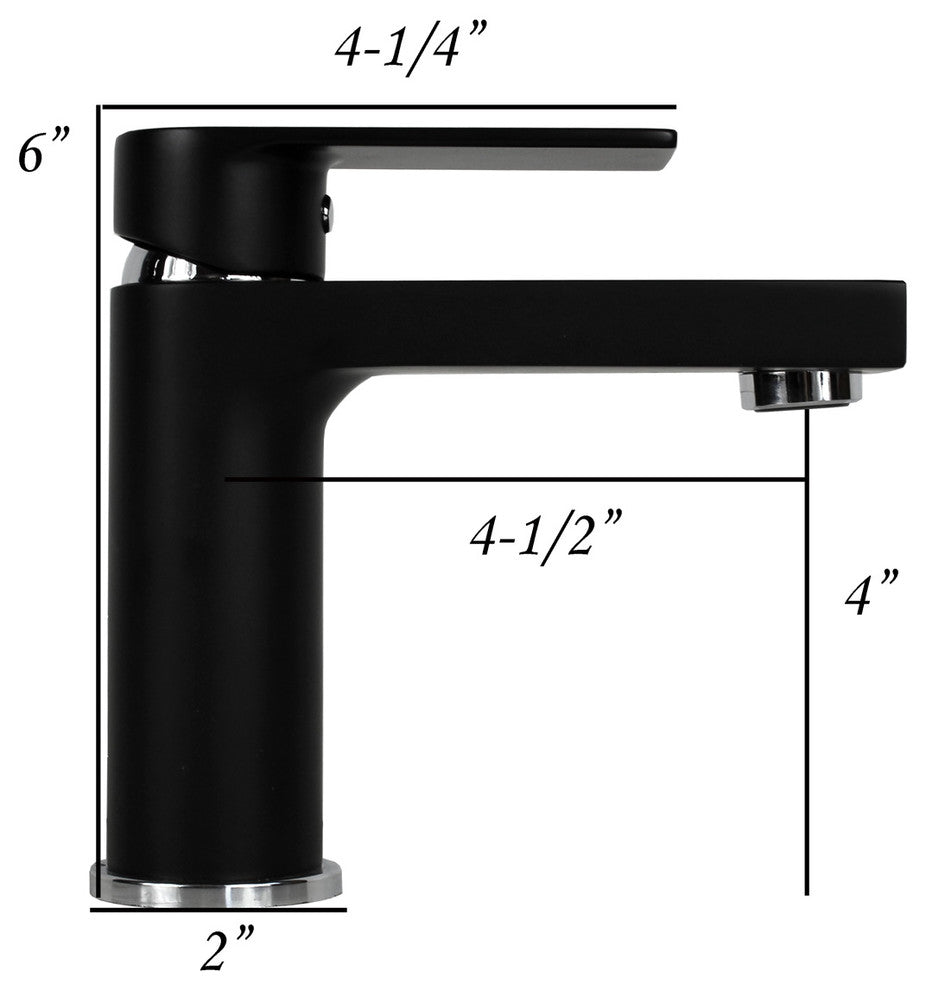 Anna Style Solid Brass Single Hole Lever Bathroom Vanity Faucet, Matte Black
