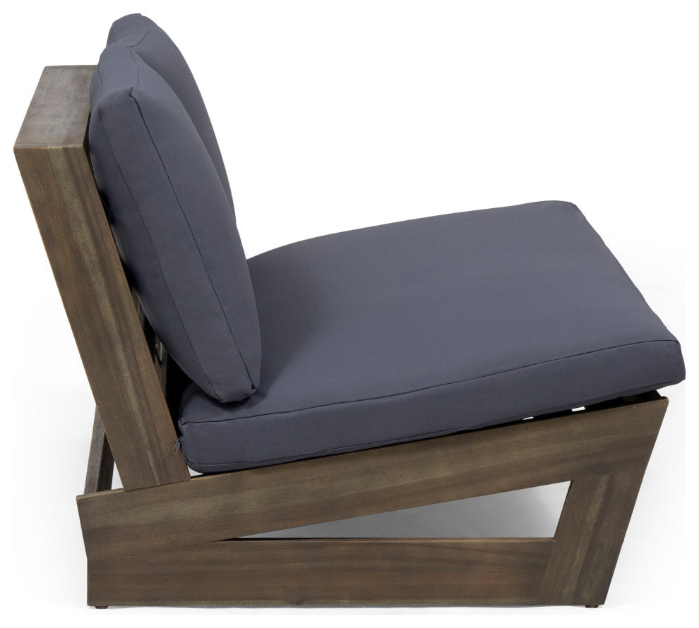 Kaitlyn Outdoor Acacia Wood Loveseat with Cushions, Gray