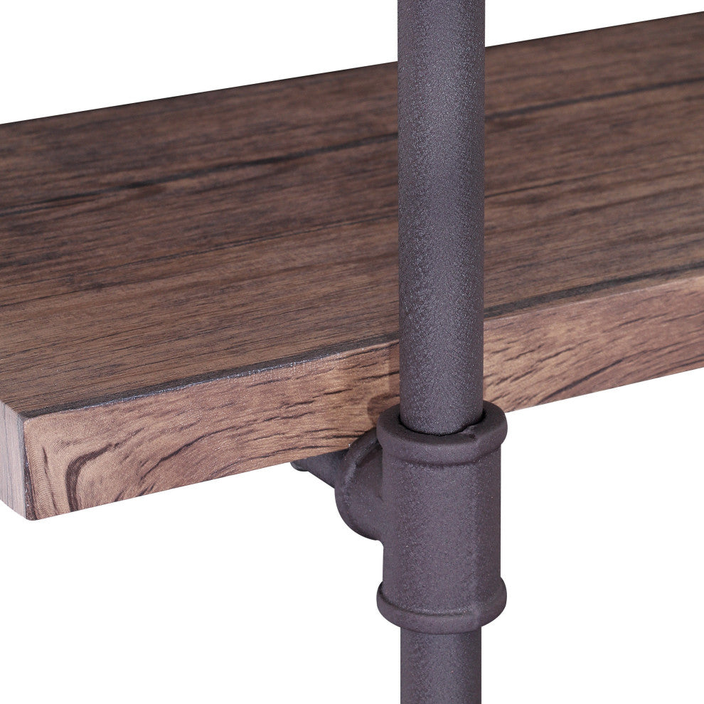GDF Studio Caden Industrial Three Tier Faux Wood Wall-Mounted Shelf, Dark Brown/