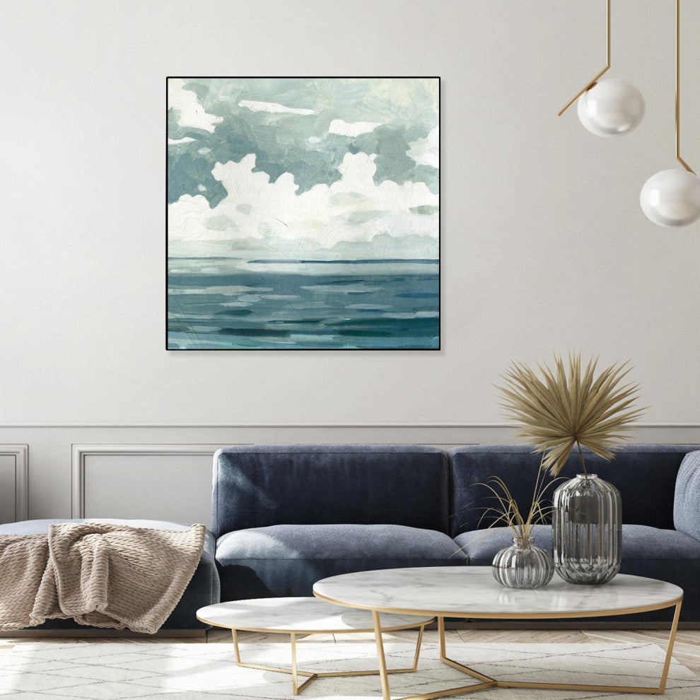 "Textured Blue Seascape II" Framed Canvas by Giant Art 30"x30"