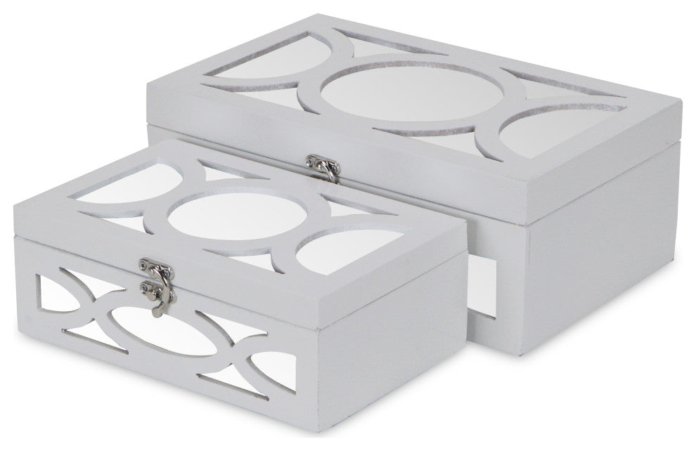 Mirrored Bubbly Champagne Boxes, Set of 2, Champagne, White