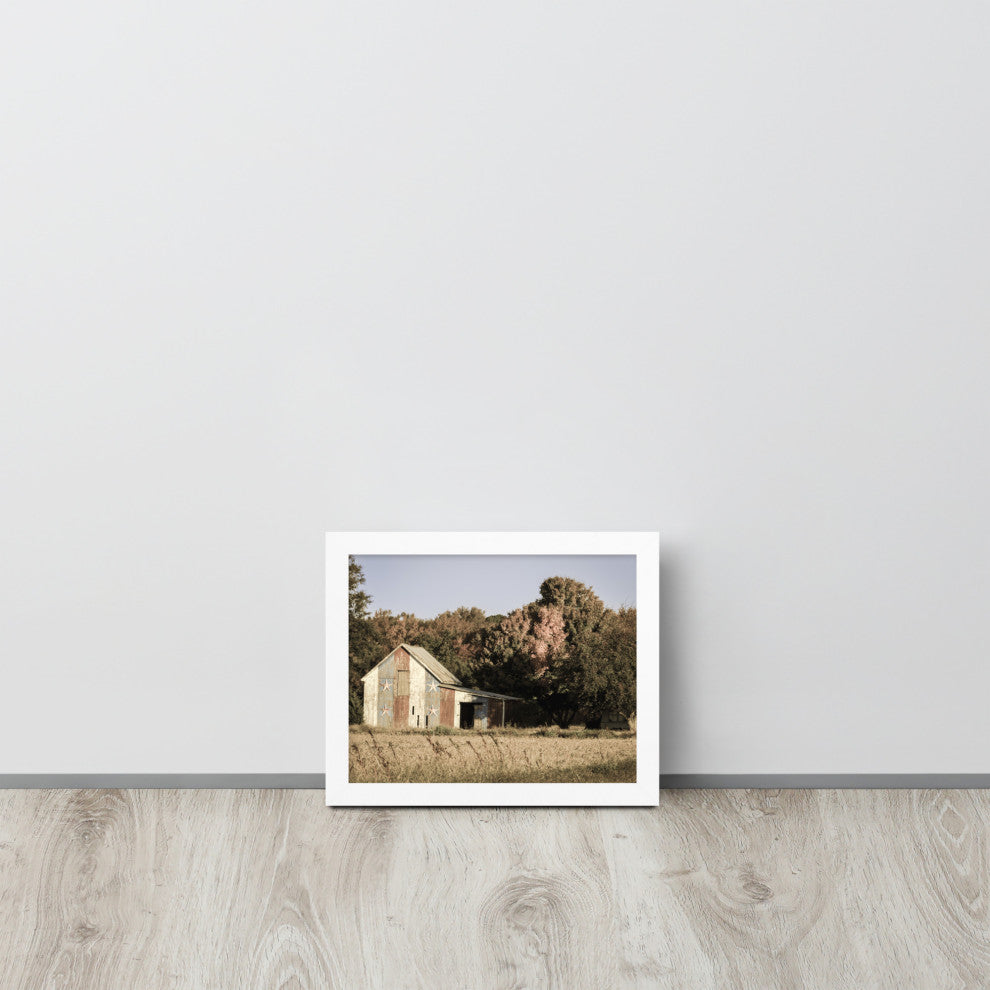 Patriotic Barn in Field Aged Effect Framed Photo Paper Wall Art Prints, White, 8" X 10"