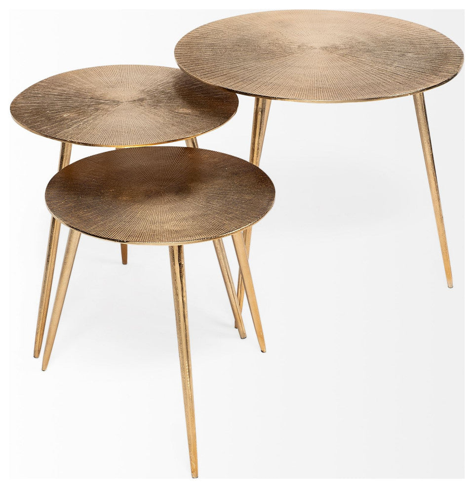 Reva III (Small) Gold Cast Aluminum 3-Legged Round Accent Table