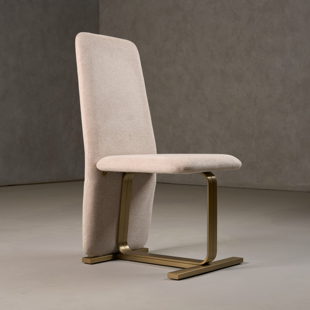 Modrest Tasha Modern Beige Linen + Brushed Brass Dining Chair, Set of 2