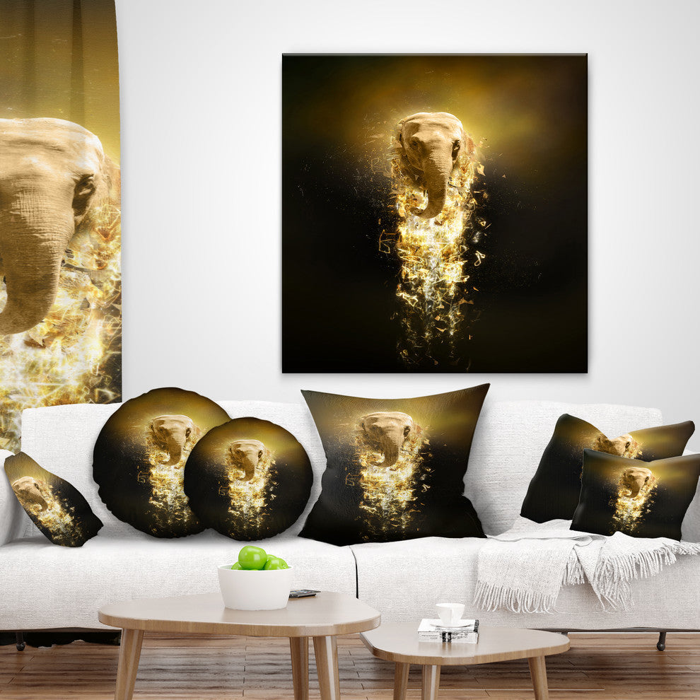 Fantasy Elephant On Black Animal Throw Pillow, 18"x18"