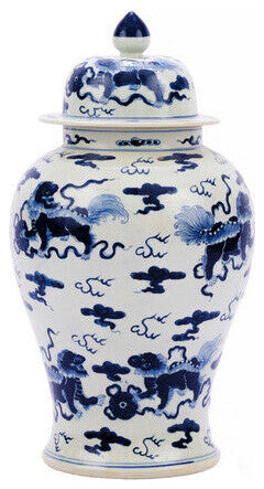 B&W Foo Dog Temple Jar