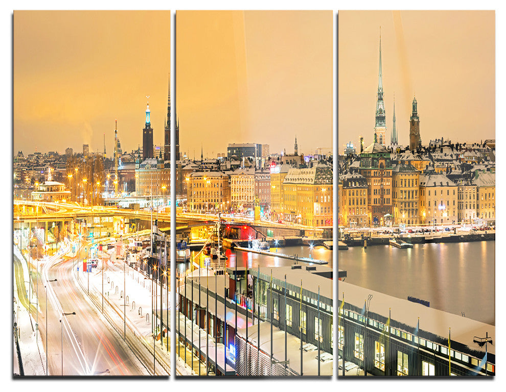 "Stockholm Cityscape Panorama" Photo Metal Wall Art, 3 Panels, 36"x28"