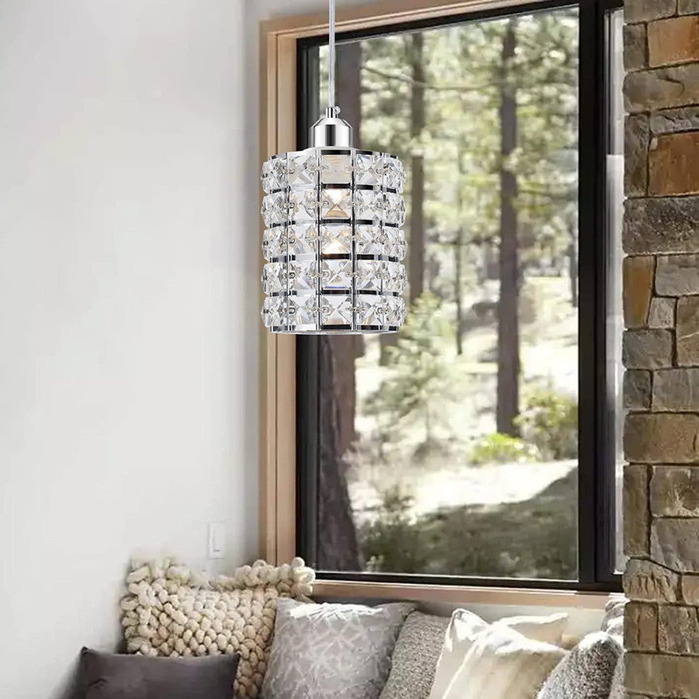 Modern Crystal Pendant Light Adjustable Hanging Pendant Lighting With Chrome