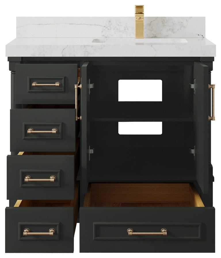 Aberdeen 36 Right Offset Bath Vanity in Black Top 2" Calacatta Nuvo