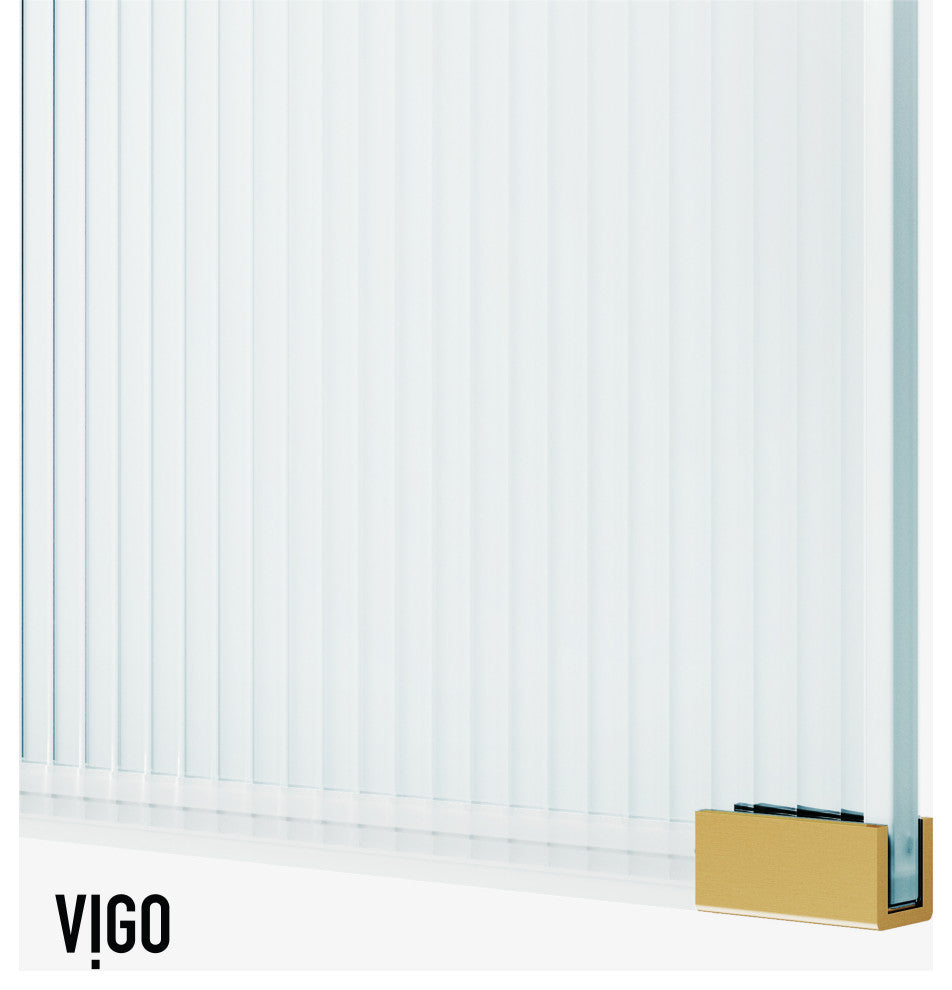 VIGO Arden 34" W x 78" H Frameless Fixed Shower Screen, Matte Brushed Gold, Fluted Glass