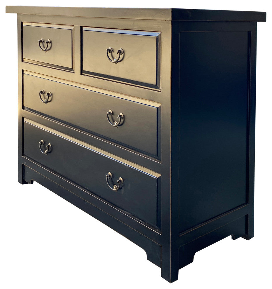 Oriental Black Lacquer 4 Drawers Sideboard Credenza Dresser Cabinet Hcs7521