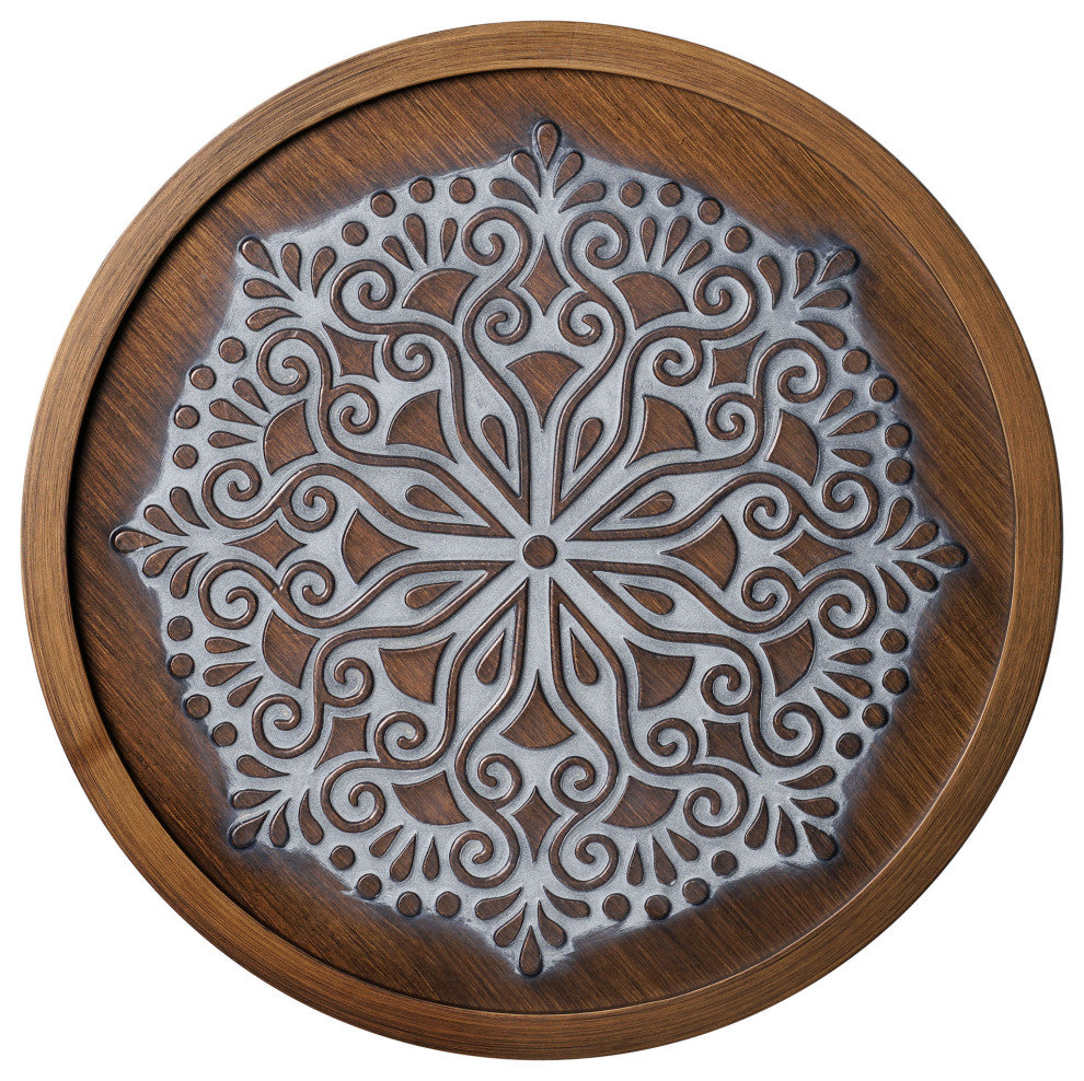 American Art Decor Boho Rustic Farmhouse Wood Framed Wall Medallion Brown, White