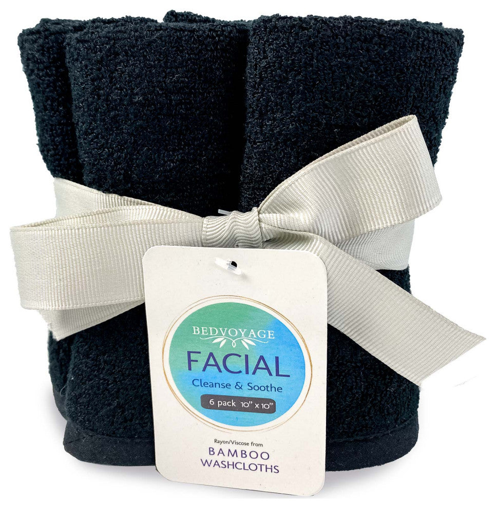 BedVoyage Rayon Viscose Bamboo Facial Washcloth, 6pk Black