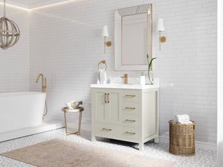 Malibu 36" Left Offset Bath Vanity in Fine Grain 1.5" Empira Quartz