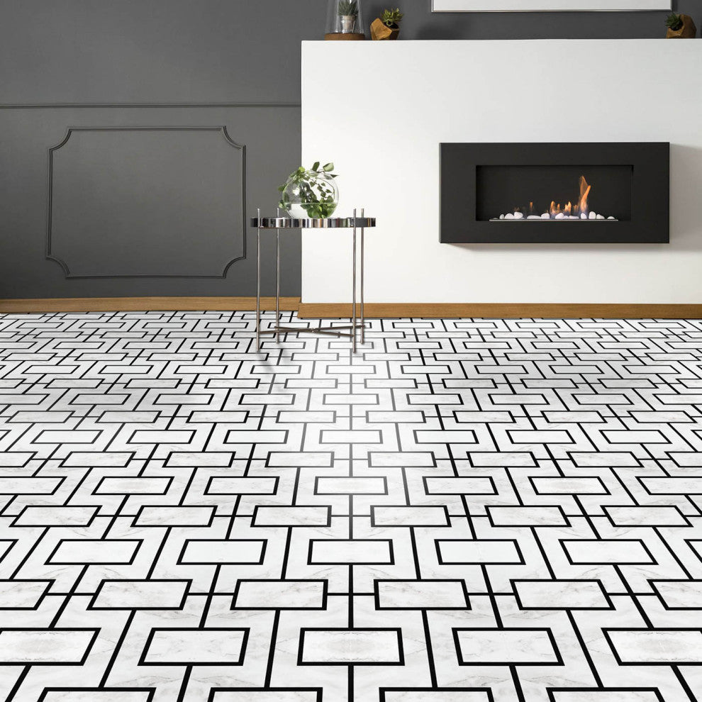 PowerSellerUSA Self-Stick Vinyl Modern Geometric 20-Pcs 1.5mm Thick Tiles 12"