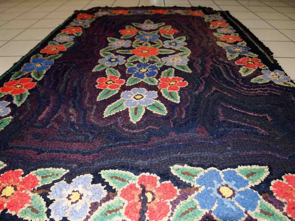 Handmade Antique American Hooked Rug, 3.4'x5.4', 103cmx166cm 1920s