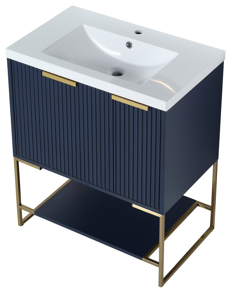 BNK Freestanding Raised Grain Bathroom Vanity With Resin Basin, Navy Blue, 30"