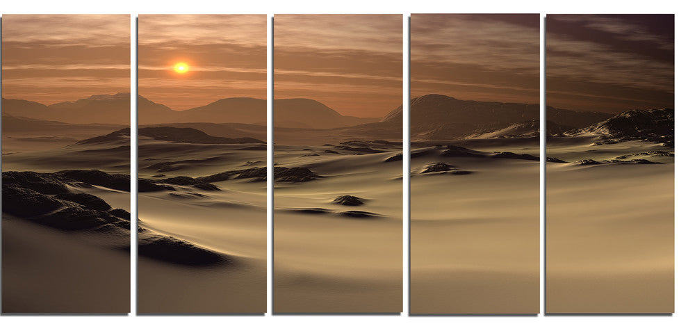 Beautiful Brown Fantasy Terrain, Landscape Canvas Art Print, 60"x28", 5 Panels