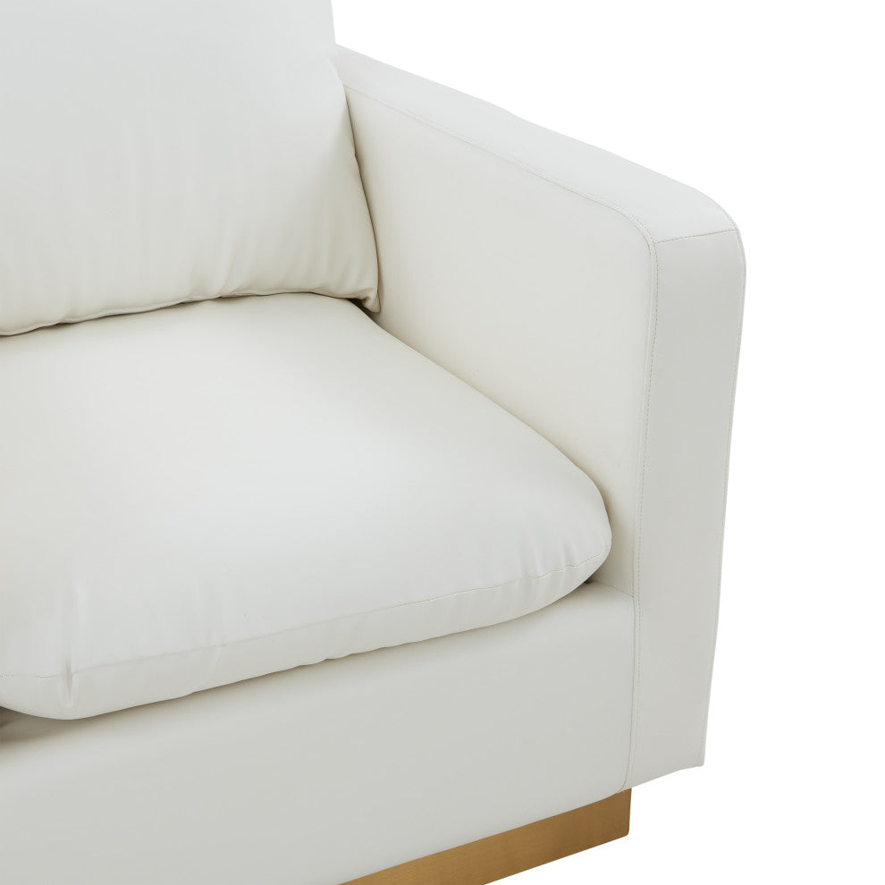 LeisureMod NS32W-L Nervo White Leather Accent Armchair With Gold Frame