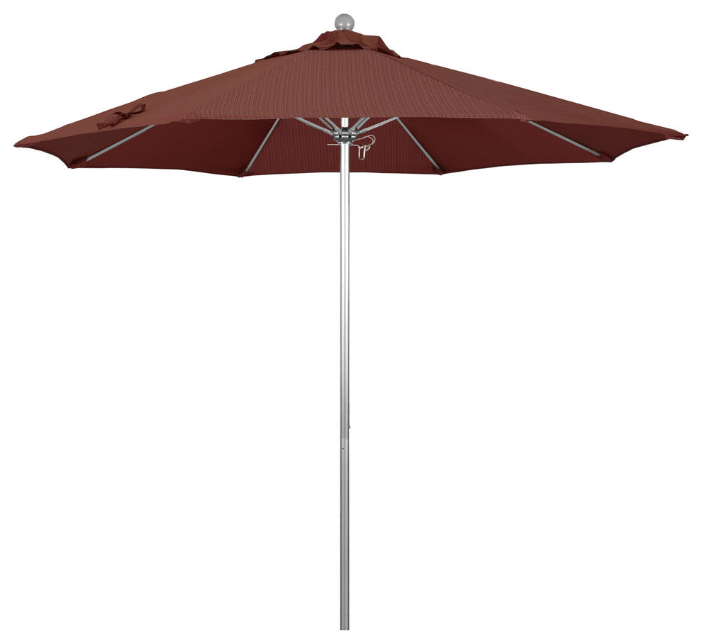 9' Silver Anodized Push Lift Fiberglass Rib Aluminum Umbrella, Olefin, Terrace A