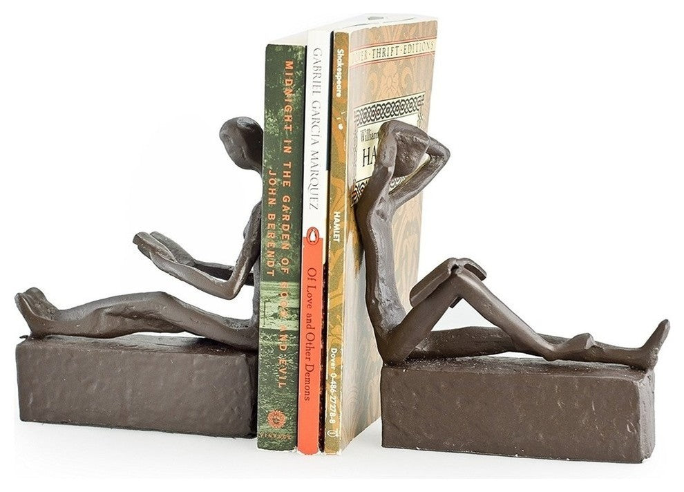 2-Piece Man and Woman Reading Metal Bookend Set