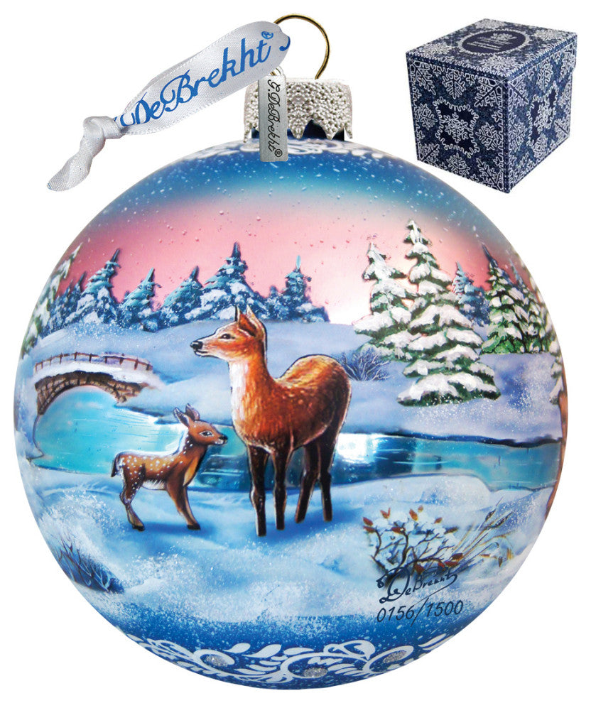 Hand Painted Scenic Glass Ornament Snowy Night Ball, Limited Edition