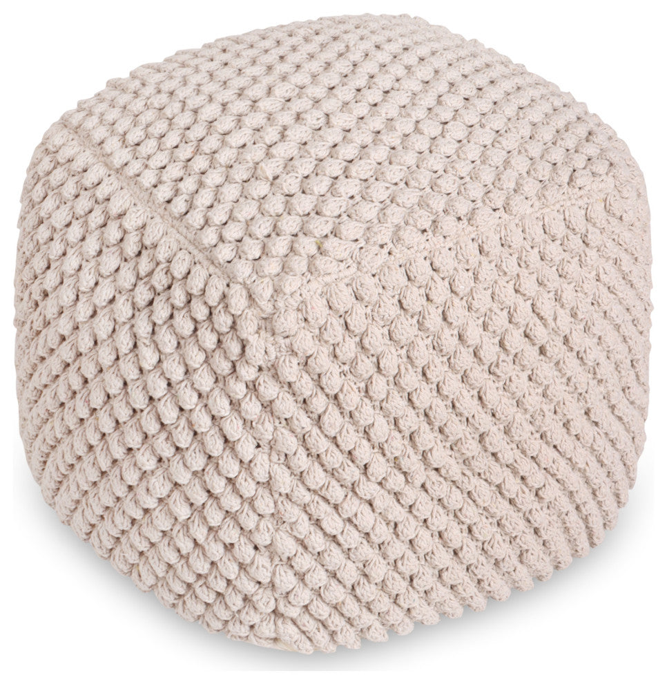 Loft Lyfe Theodora Ottoman, Hand Knitted, Cotton Yarn, Ivory