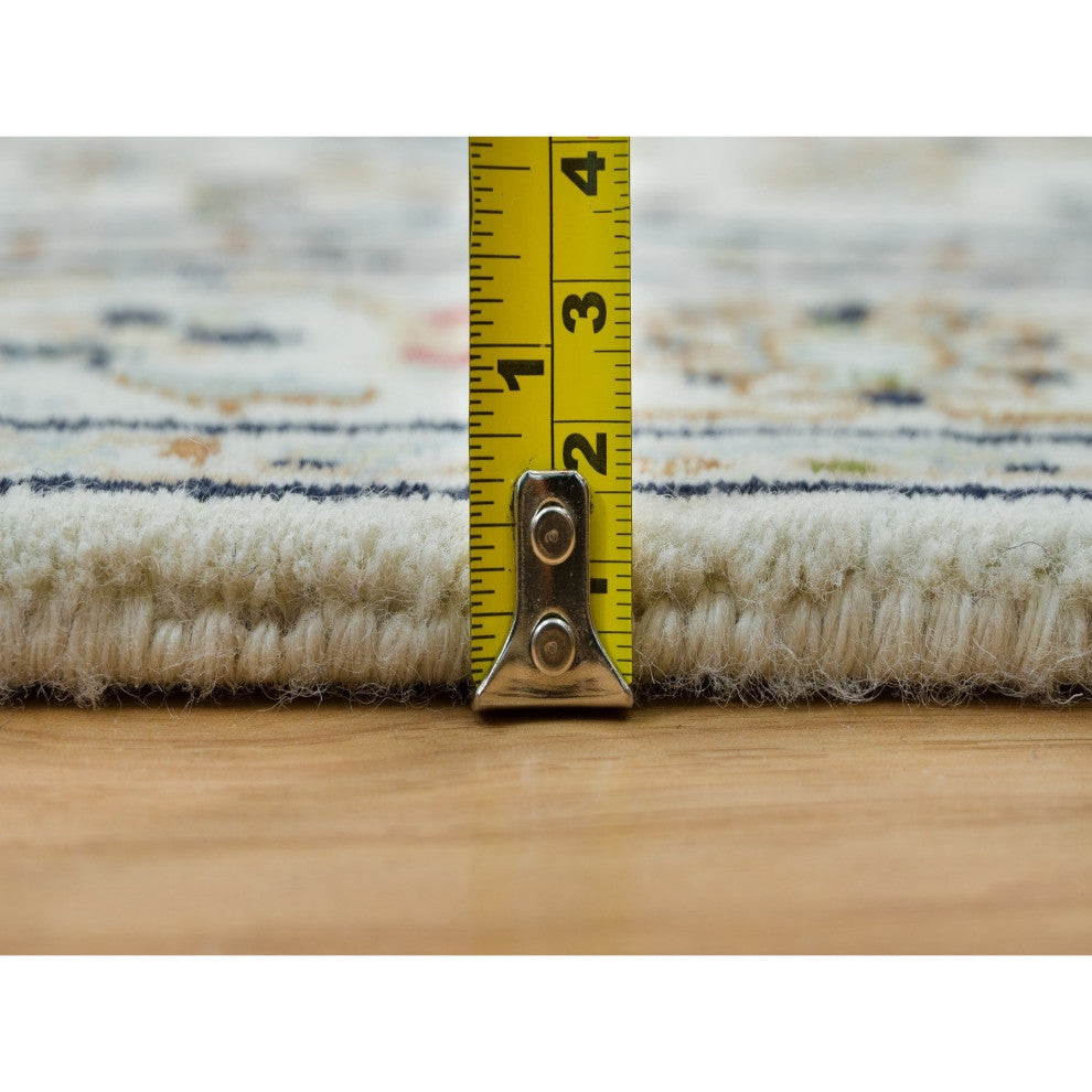 White, Natural Wool, Hand Knotted, Nain Design 250 KPSI Runner Rug, 2'8"x8'4"