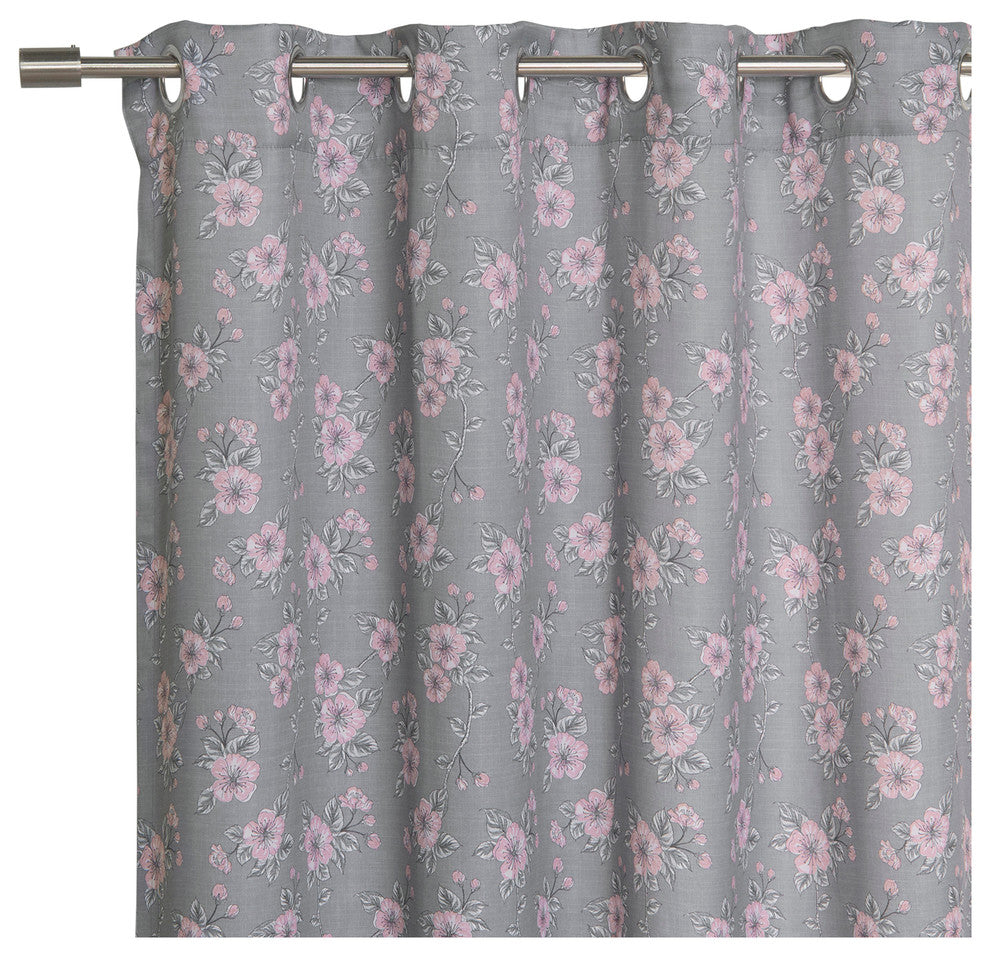 Hibiscus Blossom Curtains, Gray, 52"x63"
