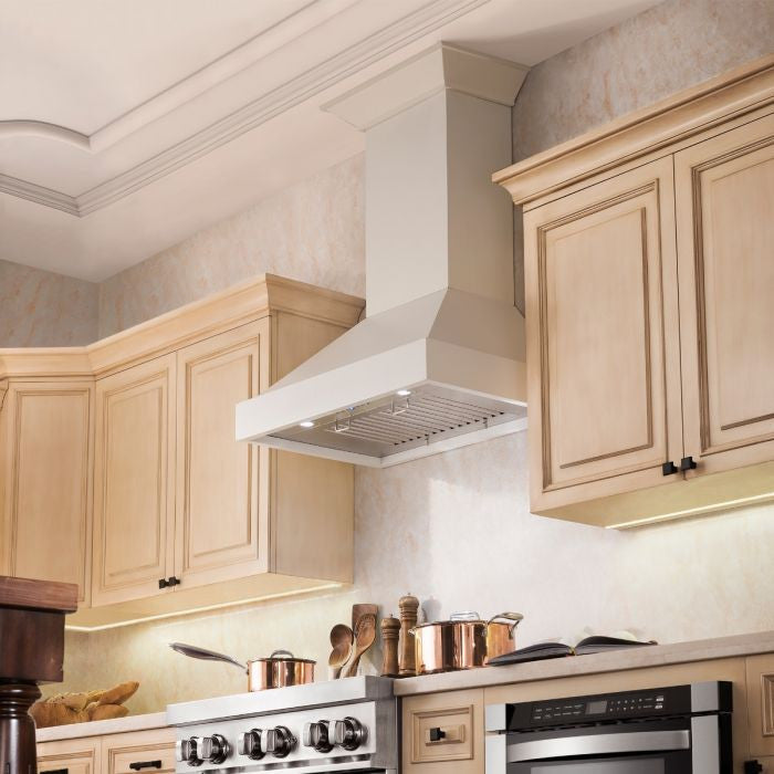 ZLINE 36 in. Wooden Wall Mount Range Hood, White Includes Motor, KBTT-36