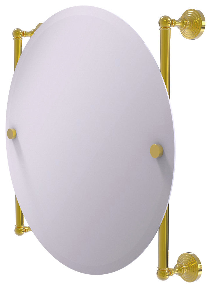 Waverly Place Round Frameless Rail Mounted Mirror, Polished Brass
