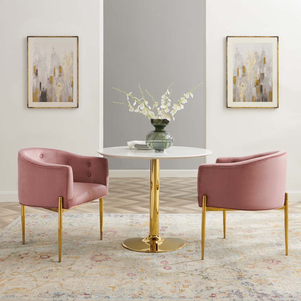 Tufted Accent Chair, Set of 2, Velvet, Metal, Pink, Modern, Lounge Hospitality